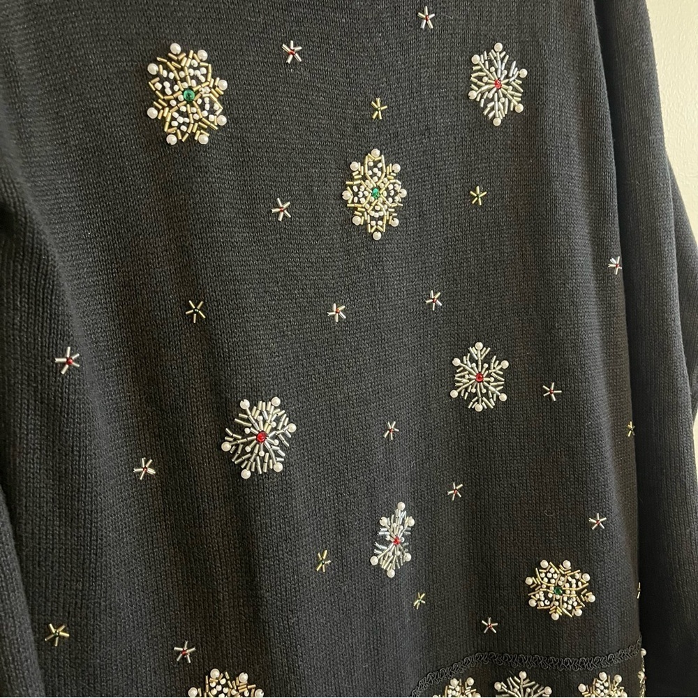 VTG Victoria Jones Womens Small Holiday Cowl Neck Sweater Embroidery Beaded XMAS - Picture 7 of 13